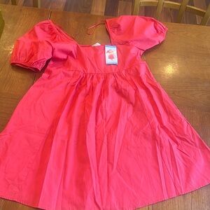 BOGO SALE 🎉 Draper James Puff Sleeve Square Neck Dress Hibiscus Red Large NWT